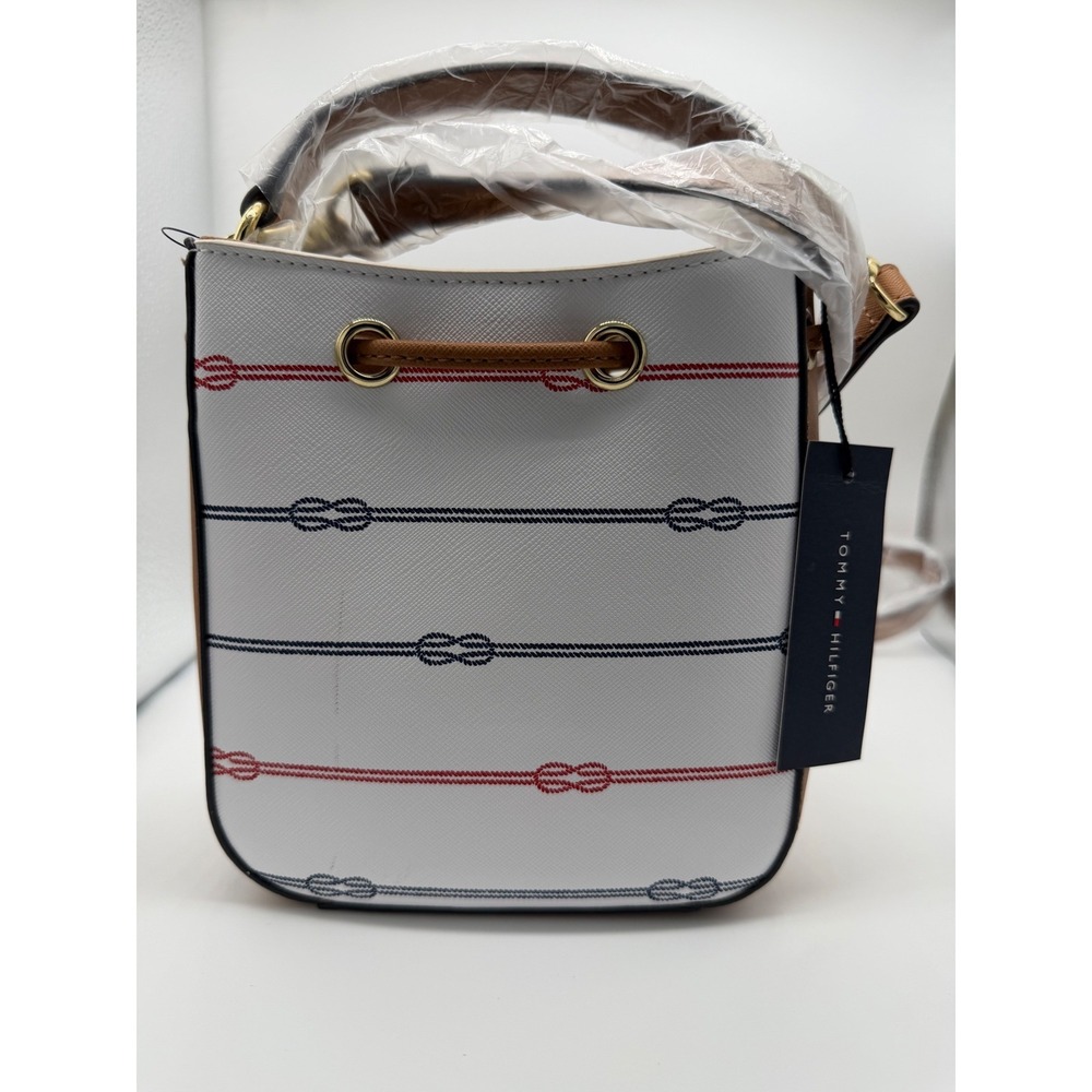 Tommy Hilfiger Bucket Bag Women Small White Nautical Rope‎ Knot Crossbody NWT - Picture 3 of 12